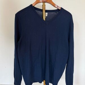 J. Crew Men's Deep Blue V-Neck Sweater in merino wool